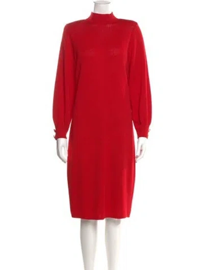 Pre-owned St John Wool Midi Length Dress In Red