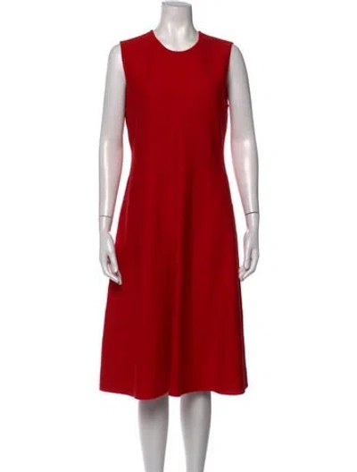 Pre-owned St John Wool Midi Length Dress In Red