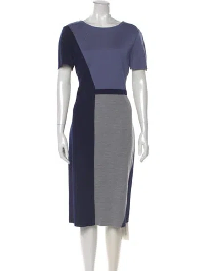 Pre-owned St John Wool Midi Length Dress W/ Tags In Blue