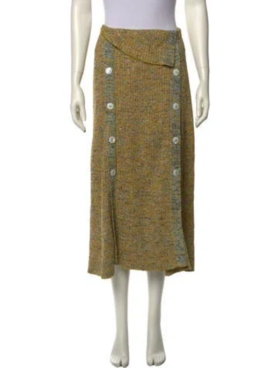 Pre-owned St John Wool Midi Length Skirt In Green