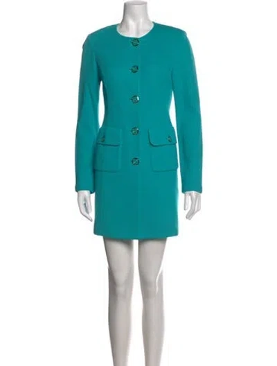 Pre-owned St John Wool Mini Dress In Blue