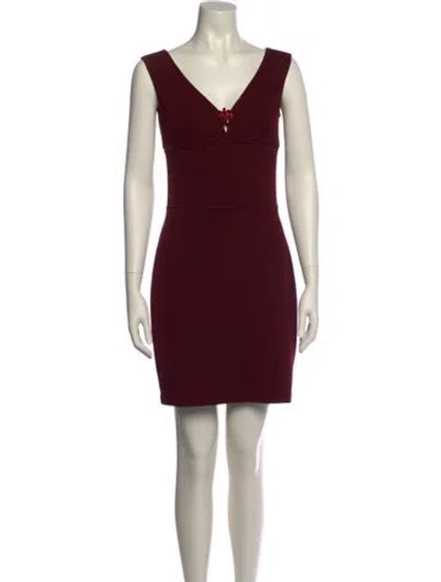 Pre-owned St John Wool Mini Dress In Burgundy
