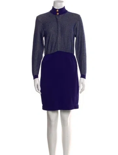 Pre-owned St John Wool Mini Dress In Purple