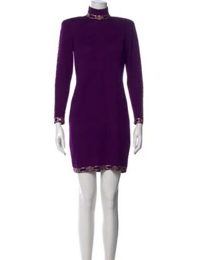 Pre-owned St John Wool Mini Dress In Purple