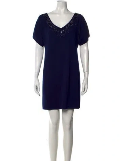 Pre-owned St John Wool Mini Dress W/ Tags In Blue