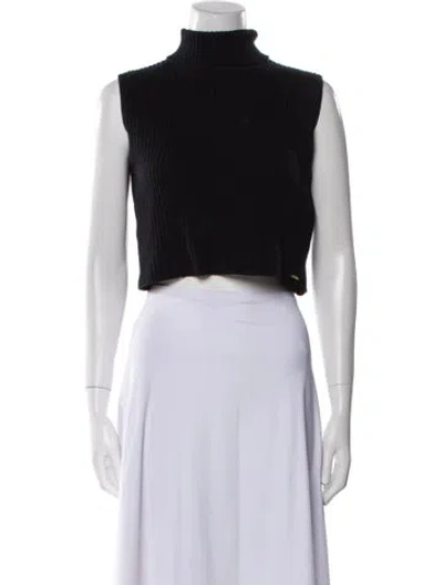 Pre-owned St John Wool Mock Neck Crop Top In Black