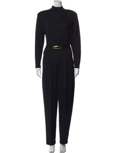 Pre-owned St John Wool Mock Neck Jumpsuit In Black