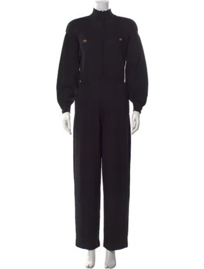 Pre-owned St John Wool Mock Neck Jumpsuit In Black