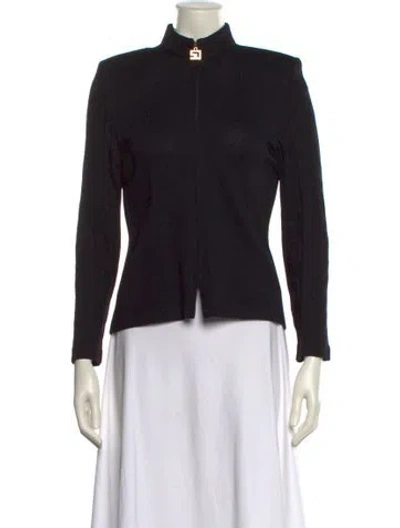 Pre-owned St John Wool Mock Neck Sweater In Black