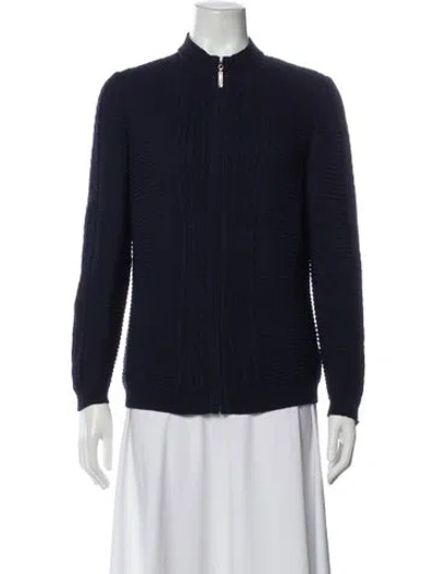 Pre-owned St John Wool Mock Neck Sweater In Blue