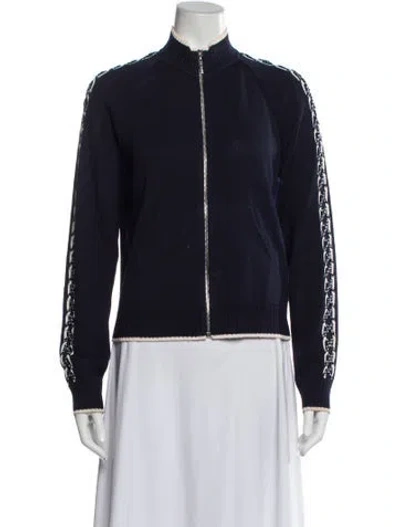 Pre-owned St John Wool Mock Neck Sweater In Blue