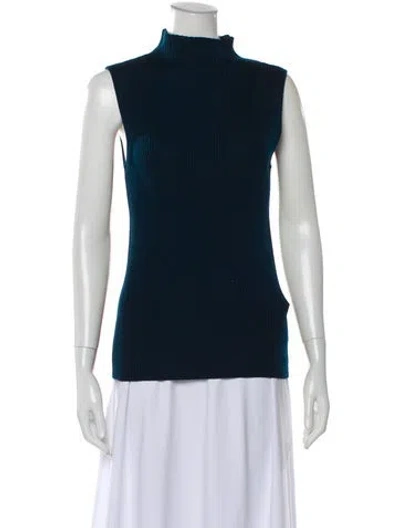 Pre-owned St John Wool Mock Neck Sweater In Blue