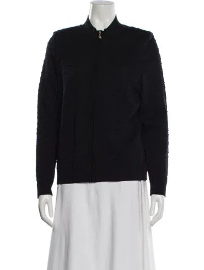 Pre-owned St John Wool Mock Neck Sweater In Blue