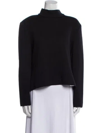 Pre-owned St John Wool Mock Neck Sweater In Blue