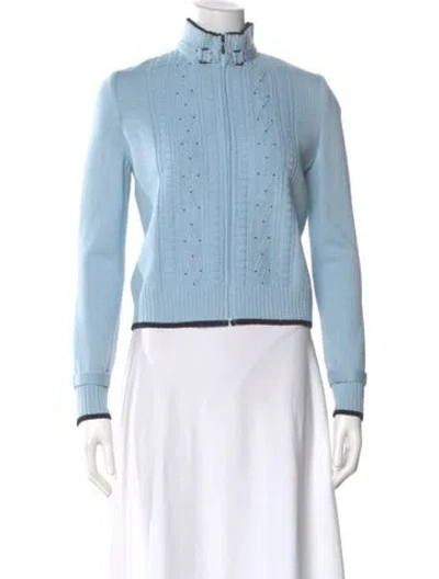 Pre-owned St John Wool Mock Neck Sweater In Blue