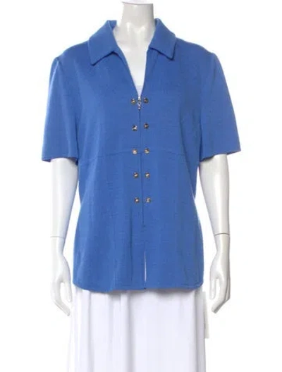 Pre-owned St John Wool Mock Neck Sweater In Blue