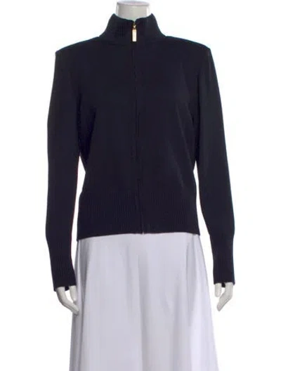 Pre-owned St John Wool Mock Neck Sweater In Blue