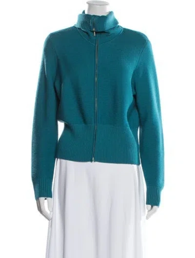 Pre-owned St John Wool Mock Neck Sweater In Blue