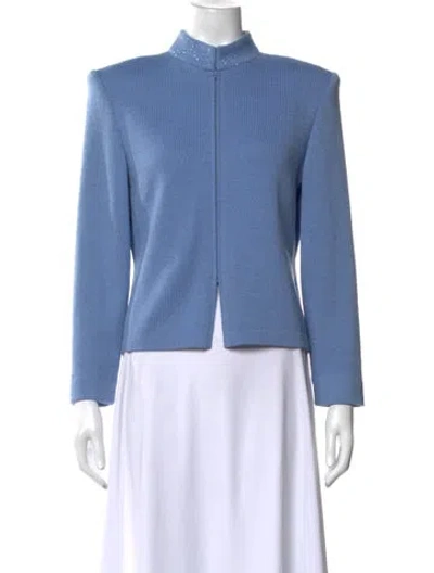 Pre-owned St John Wool Mock Neck Sweater In Blue
