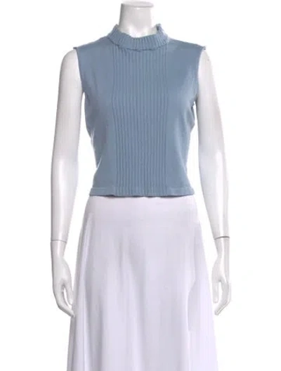 Pre-owned St John Wool Mock Neck Sweater In Blue