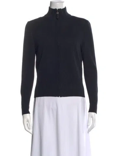 Pre-owned St John Wool Mock Neck Sweater In Blue