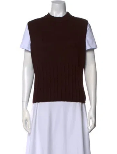 Pre-owned St John Wool Mock Neck Sweater In Brown