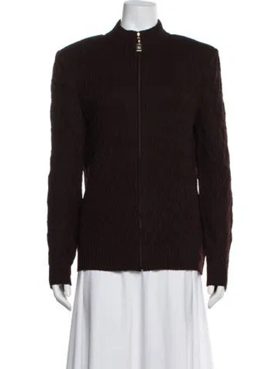 Pre-owned St John Wool Mock Neck Sweater In Brown