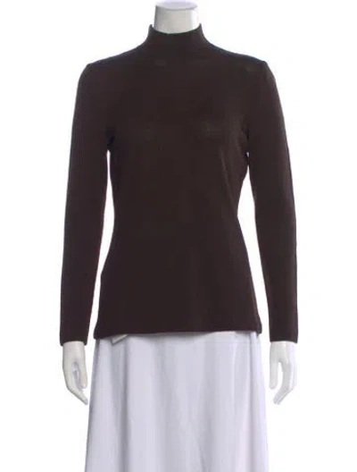 Pre-owned St John Wool Mock Neck Sweater In Brown