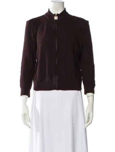 Pre-owned St John Wool Mock Neck Sweater In Burgundy