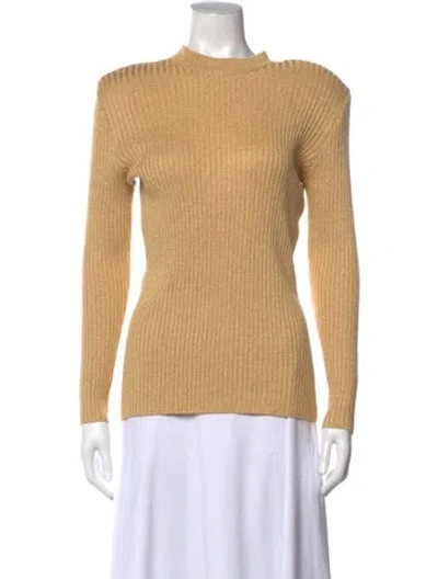Pre-owned St John Wool Mock Neck Sweater In Gold