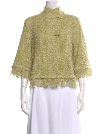 Pre-owned St John Wool Mock Neck Sweater In Green