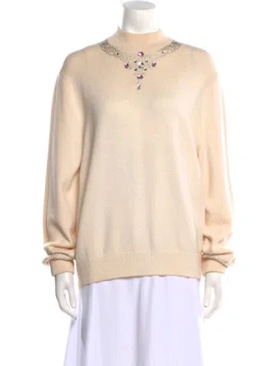Pre-owned St John Wool Mock Neck Sweater In Neutral