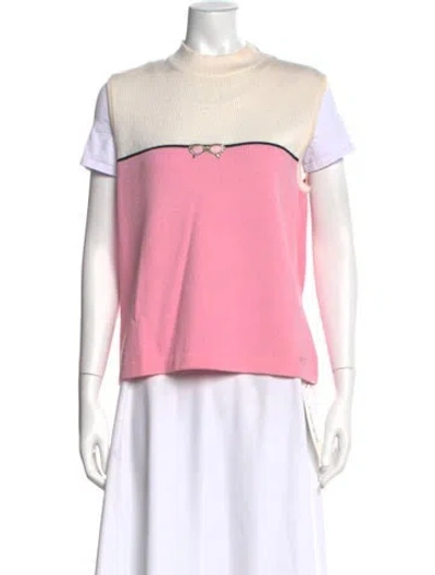 Pre-owned St John Wool Mock Neck Sweater In Pink