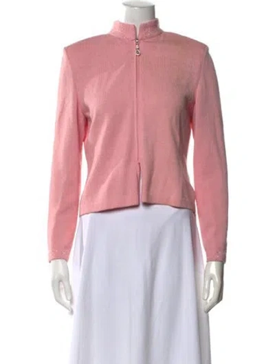Pre-owned St John Wool Mock Neck Sweater In Pink