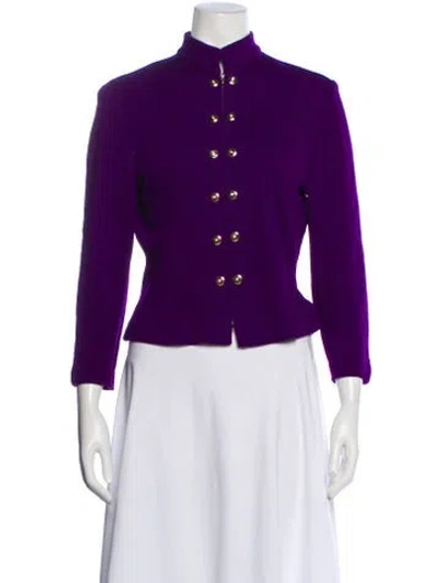 Pre-owned St John Wool Mock Neck Sweater In Purple