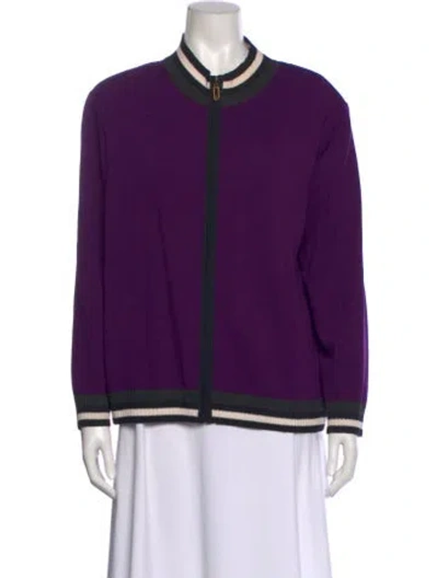 Pre-owned St John Wool Mock Neck Sweater In Purple