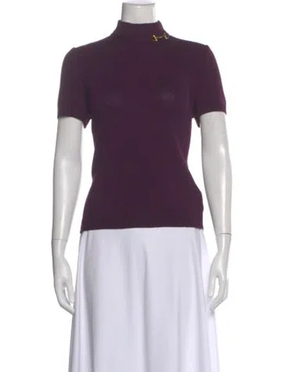 Pre-owned St John Wool Mock Neck Sweater In Purple