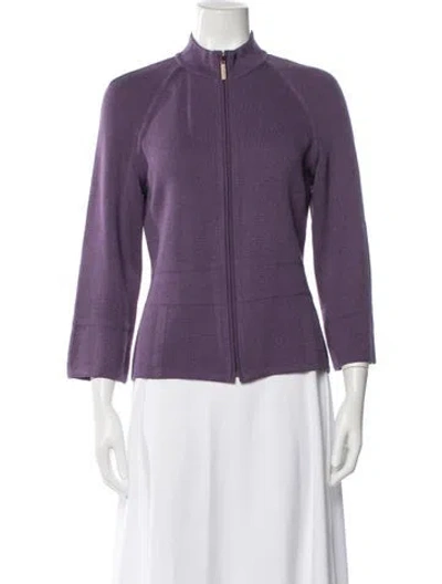 Pre-owned St John Wool Mock Neck Sweater In Purple