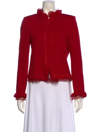 Pre-owned St John Wool Mock Neck Sweater In Red