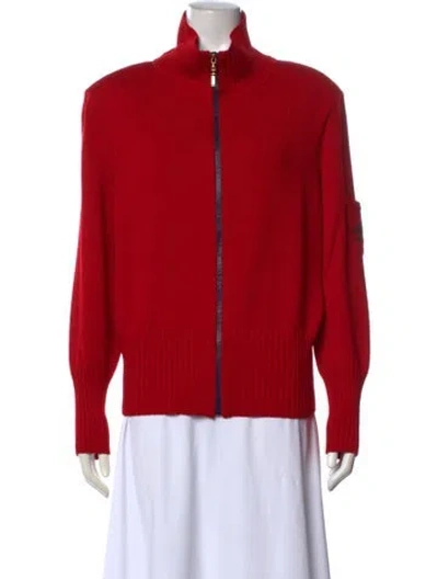 Pre-owned St John Wool Mock Neck Sweater In Red