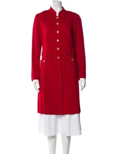 Pre-owned St John Wool Mock Neck Sweater In Red