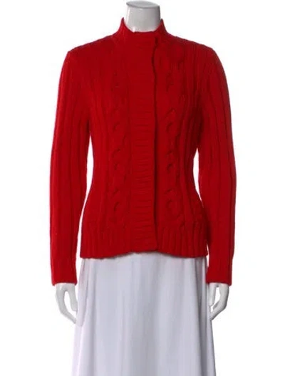 Pre-owned St John Wool Mock Neck Sweater In Red