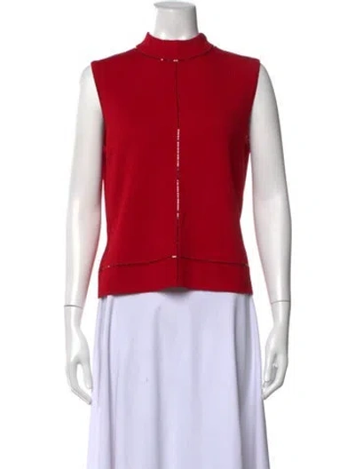 Pre-owned St John Wool Mock Neck Sweater In Red