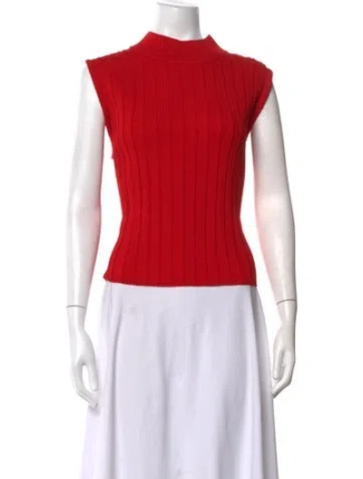 Pre-owned St John Wool Mock Neck Sweater In Red