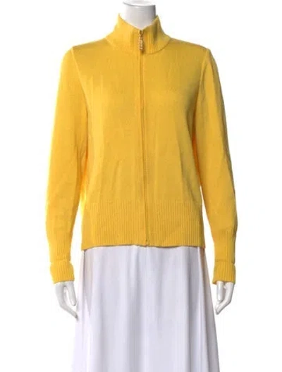 Pre-owned St John Wool Mock Neck Sweater In Yellow