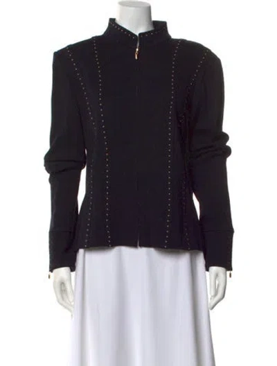 Pre-owned St John Wool Mock Neck Sweatshirt In Black