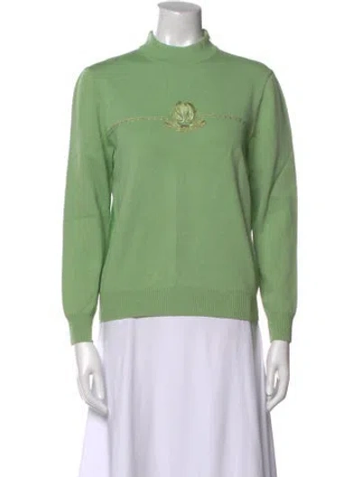 Pre-owned St John Wool Mock Neck Sweatshirt In Green