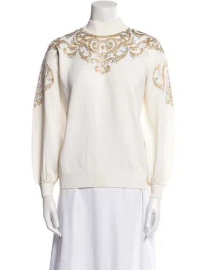 Pre-owned St John Wool Mock Neck Sweatshirt In Multi