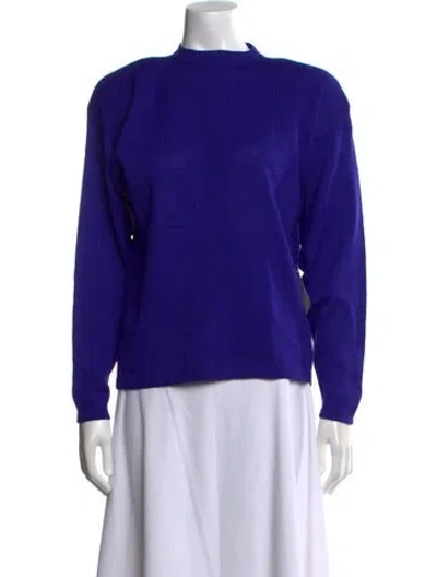 Pre-owned St John Wool Mock Neck Sweatshirt In Purple