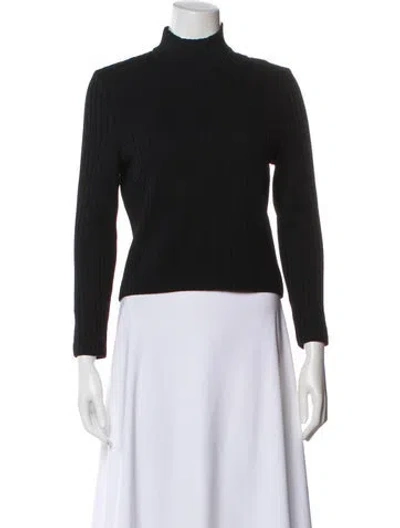 Pre-owned St John Wool Mock Neck Top In Black